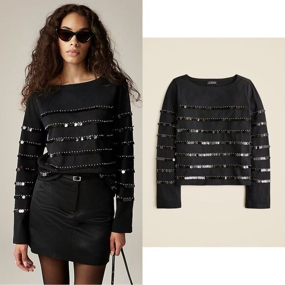 J. Crew Tops - NWT J CREW Heavy jersey long-sleeve T-shirt with paillette embellishment